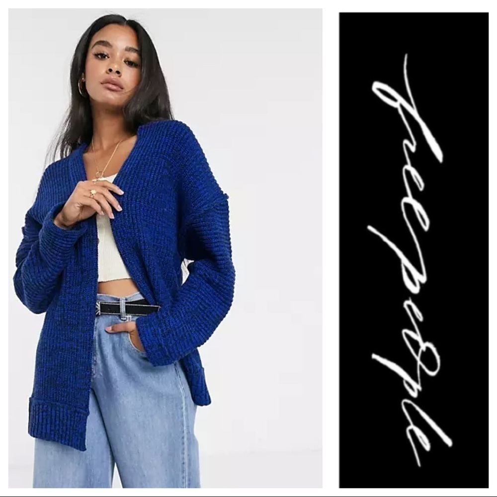 FREE PEOPLE Blue Chunky Knit “High Hopes” Open Cardigan​​​​​​